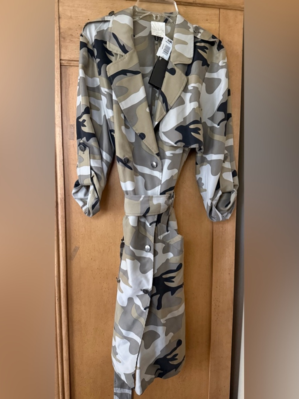 Nicole Miller Camo Print Button Down, Belted Jacket Style Dress - Ladies S